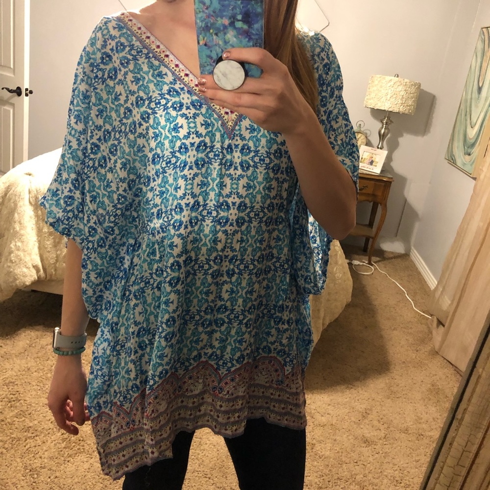Blue flowy swimsuit cover up